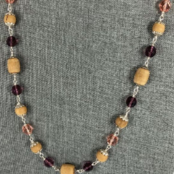 30 3/4" Natural Tulasi Tulsi Rose Gold and Purple Glass Beads $60 - Picture 2 of 4